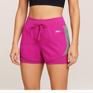 Avia Women’s Pink Perforated Running Shorts Size L Gray Panels Drawstring Waist